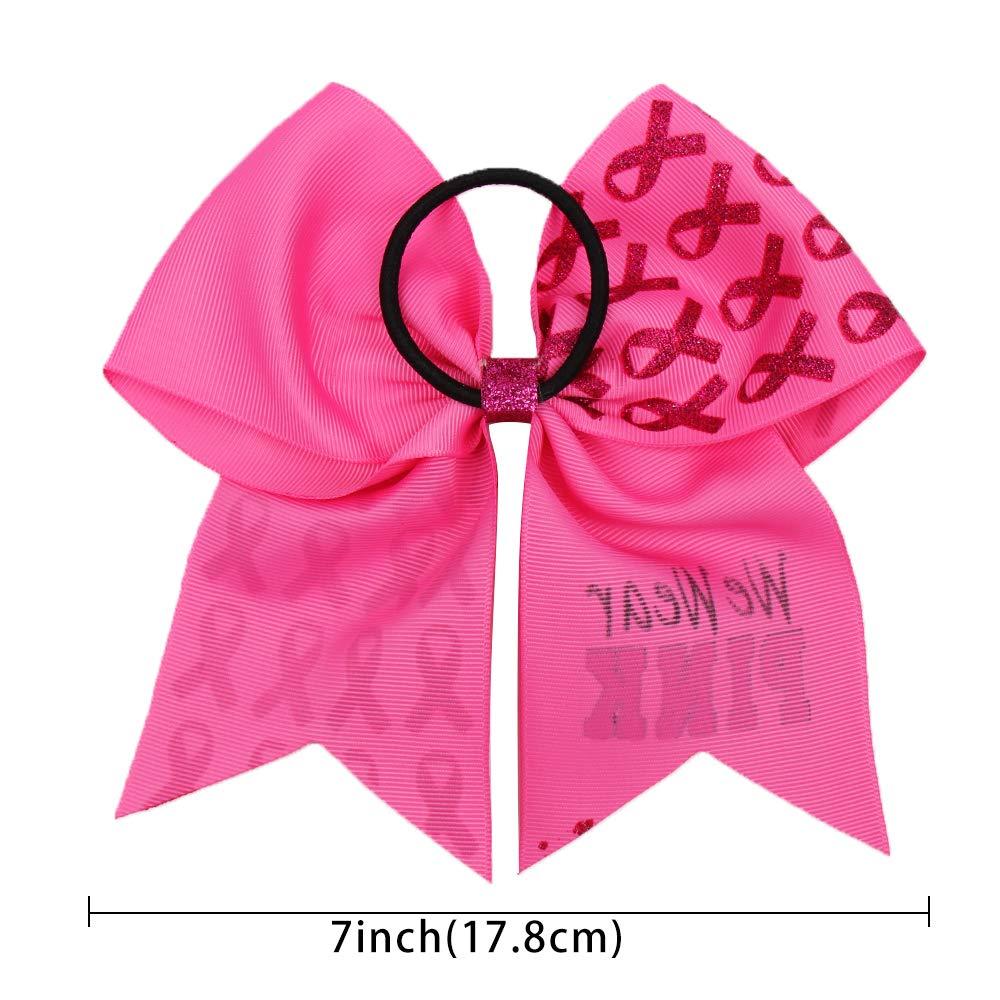 Subesty 7Large Breast Cancer Awareness Girls Cheerleader Hair Bow Elastic  Ponytail Holder For Cheerleader Girls Set Of 4 (4 pcs ribbon Cheerleader  Hair Bow-f)