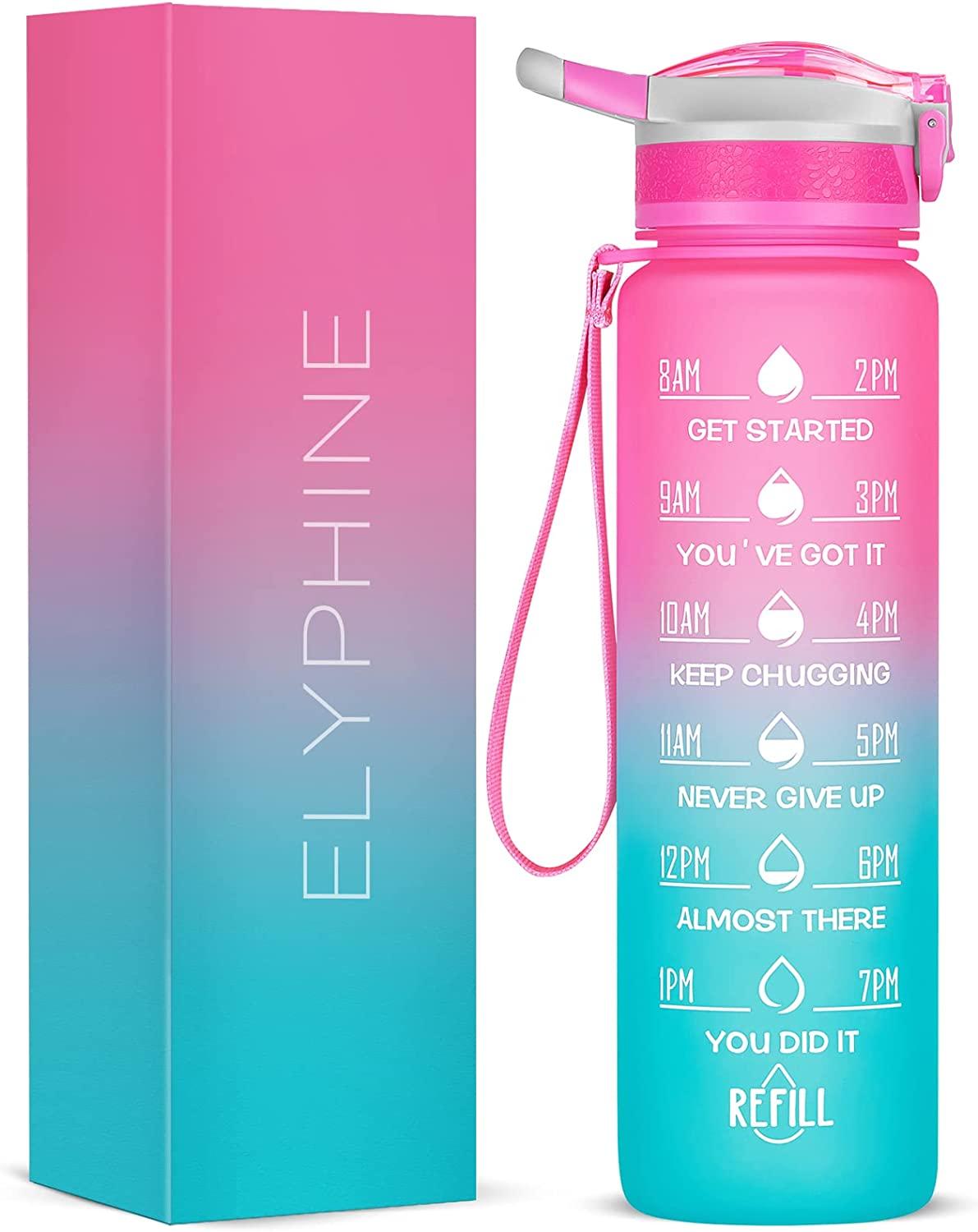 32oz Motivational Water Bottle with Time Marker & Straw,Leakproof