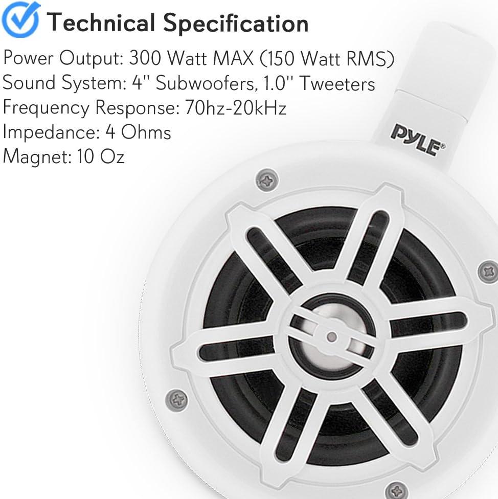 Pyle PLMRWB45W Waterproof Marine Wakeboard Tower Speakers Inch