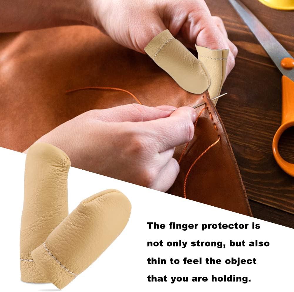 2 Pairs Leather Finger Protector Needle Felting Knitting Finger Thimble  Guards Tools for Hand Craft Sewing Needlework Handmaking(Random Color)