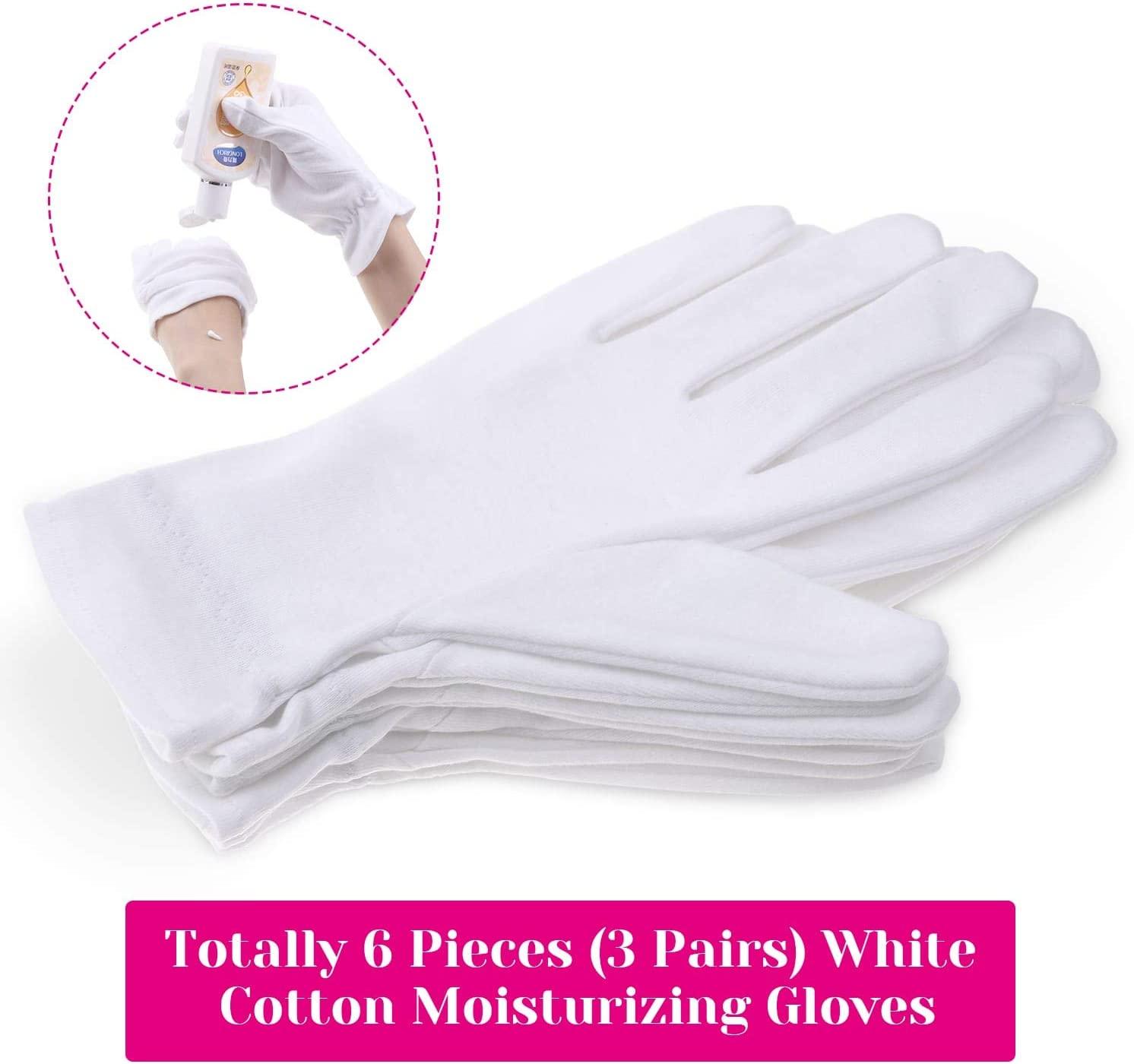 Selizo Moisturizing Gloves for Dry Hands 3 Pairs of 100 White Cotton