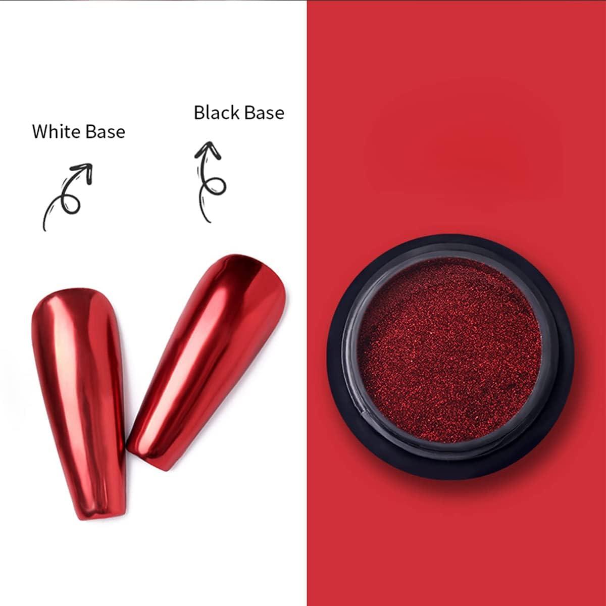 2 Jars Red Chrome Nail Powder Set Reflective Glitter Metallic Mirror Effect  for Nails Art Design 3D Holographic Red Pigment Dust Decorations