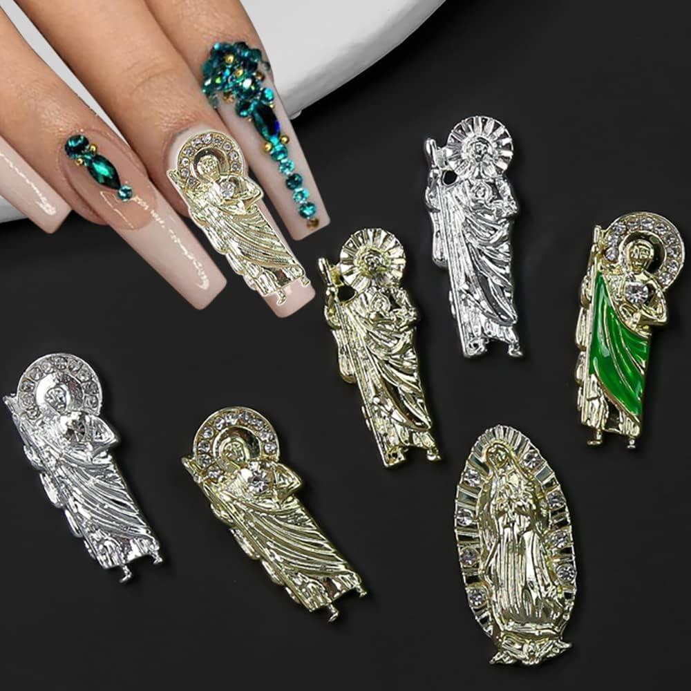 San Judas Virgin Mary Nail Charms With Rhinestones - Temu