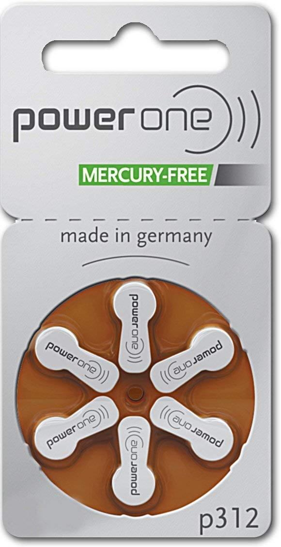 Power One Mercury Free Hearing Aid Batteries Size P312 6 Count (Pack of 10)