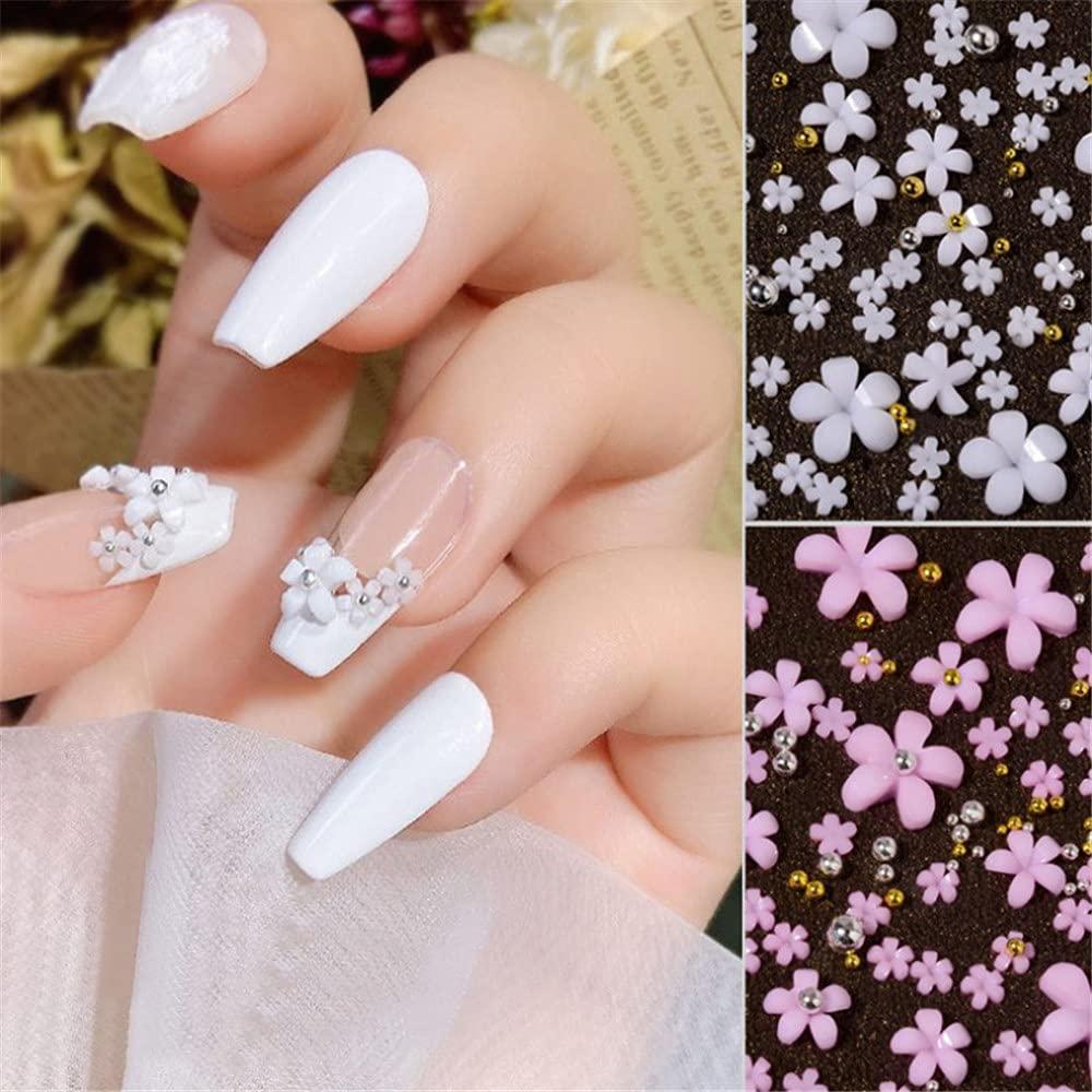 BAIYIYI Mixed 3D Flower Nail Charms and Metal Caviar Beads Acrylic Resin  Flowers Nail Design Gold Silver Nail Ball Beads for DIY Decoration Nail Craft  Accessories With Pickup Pencil 6 Colors/Flower +