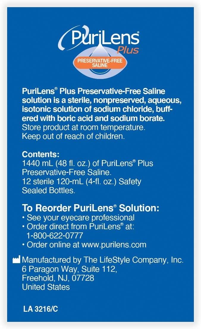 Purilens Plus Preservative Free Contact Lens Saline. 120ml (4 fl. oz