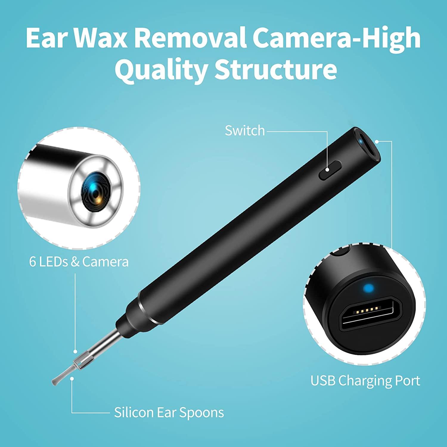 P60 WiFi Otoscope Ear Wax Removal 3.9mm HD Visual Ear Camera with 6 LED  Light Storage Box Wireless Ear Scope Endoscope with Eax Wax Remover Tool  Phone