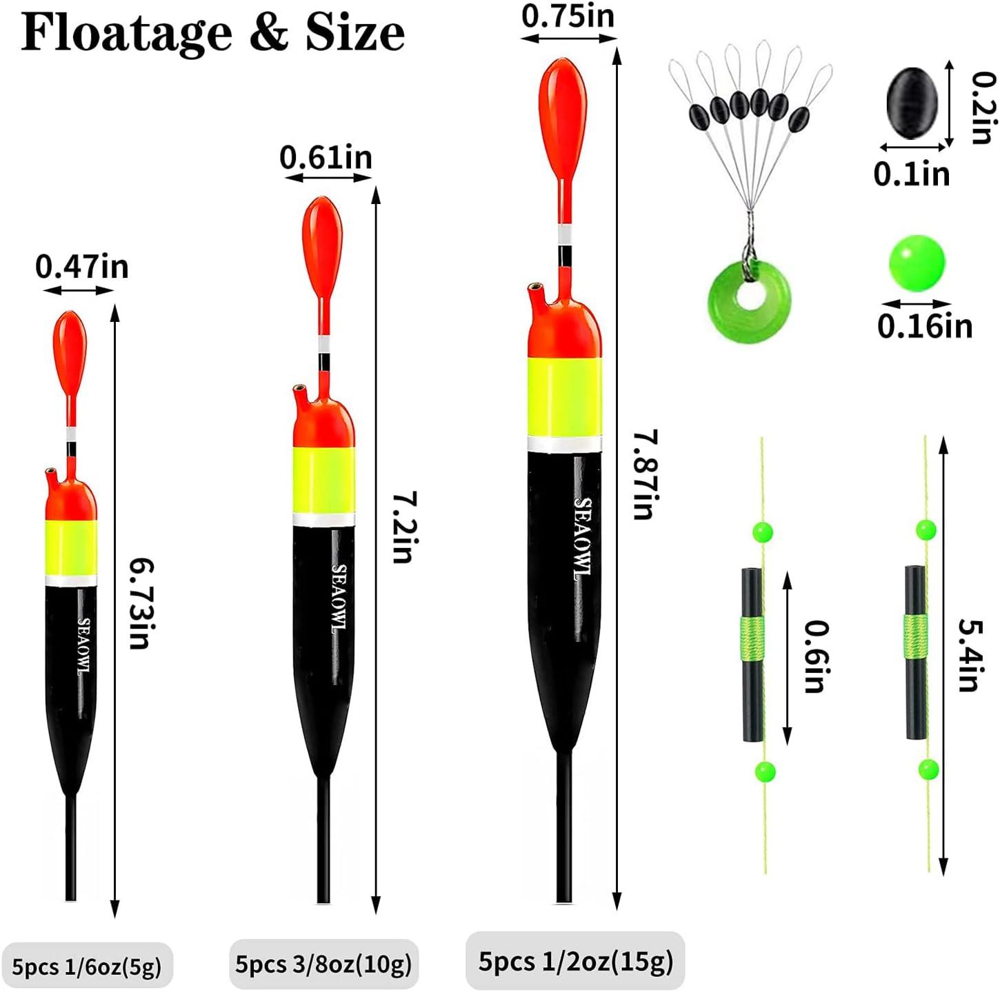 SEAOWL Fishing Slip Bobber Float Kit,Balsa Slip Corks and 60pcs Bobber  Stops for Crappie Panfish Trout Bass Fishing B.3/8oz(10g)-5pcs
