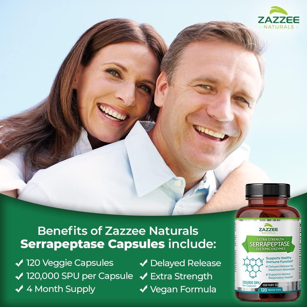 Zazzee Extra Strength Serrapeptase 120000 SPU 120 Vegan Capsules
