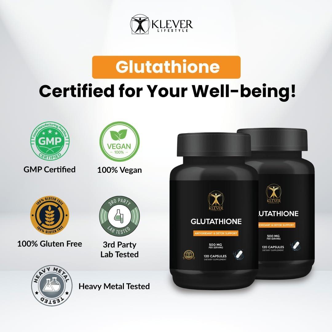 Klever Lifestyle Glutathione Antioxidant Supplement - 120 Capsules 500mg | Supports Cellular Health Detox & Immune Function | Buy Now with Express International Delivery | GoSupps.com Klever Lifestyle Glutathione Antioxidant Supplement - 120 Capsules 500mg | Supports Cellular Health Detox & Immune Function | Buy Now with Express International Delivery | GoSupps.com