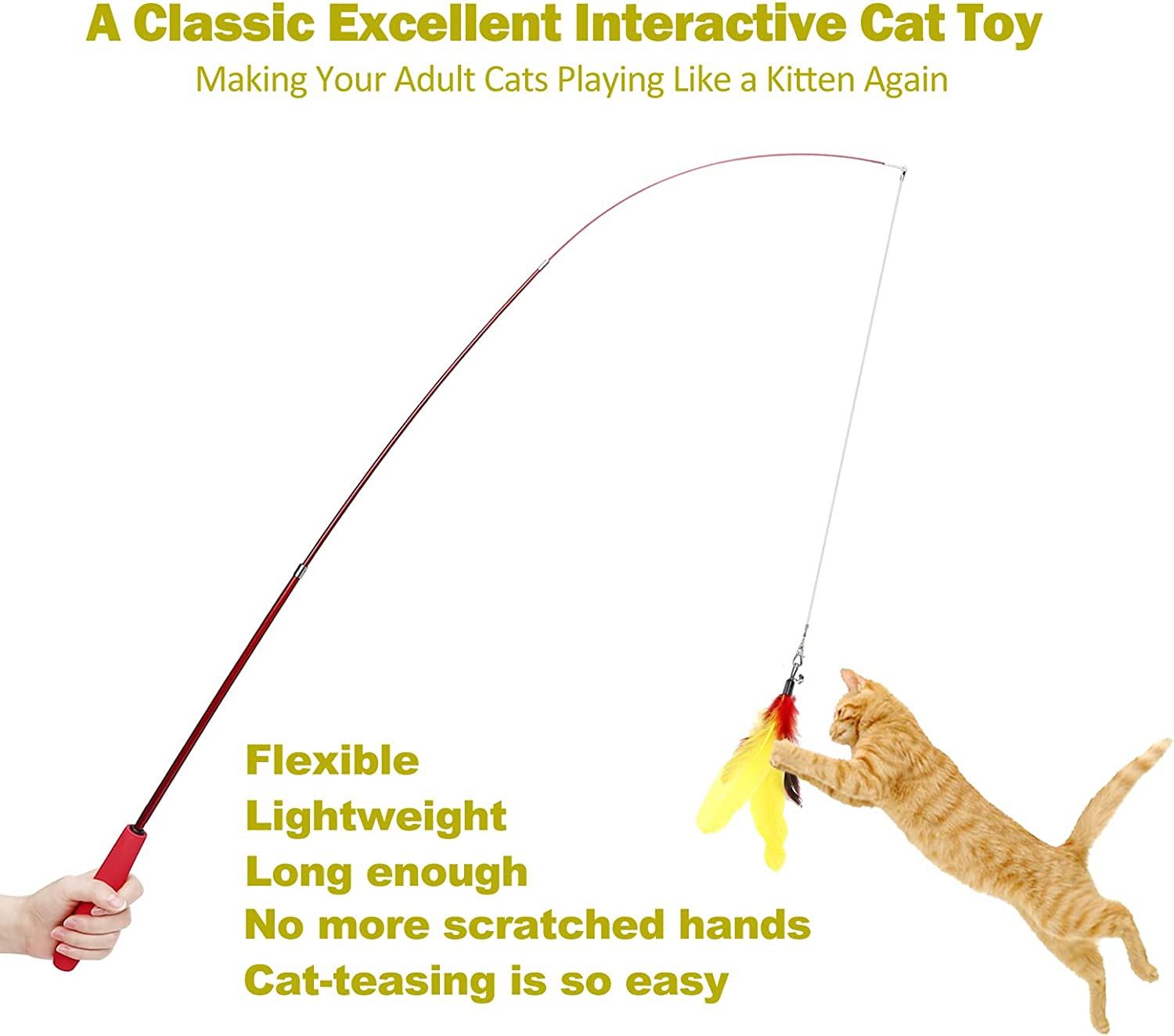 MeoHui Cat Toys, 2PCS Retractable Cat Wand Toy and 9PCS Cat Feather Toys Cat  Teaser Toy Refills, Interactive Cat Toy Wand Kitten Toys for Indoor Cats to  Play Chase Exercise Multicolor