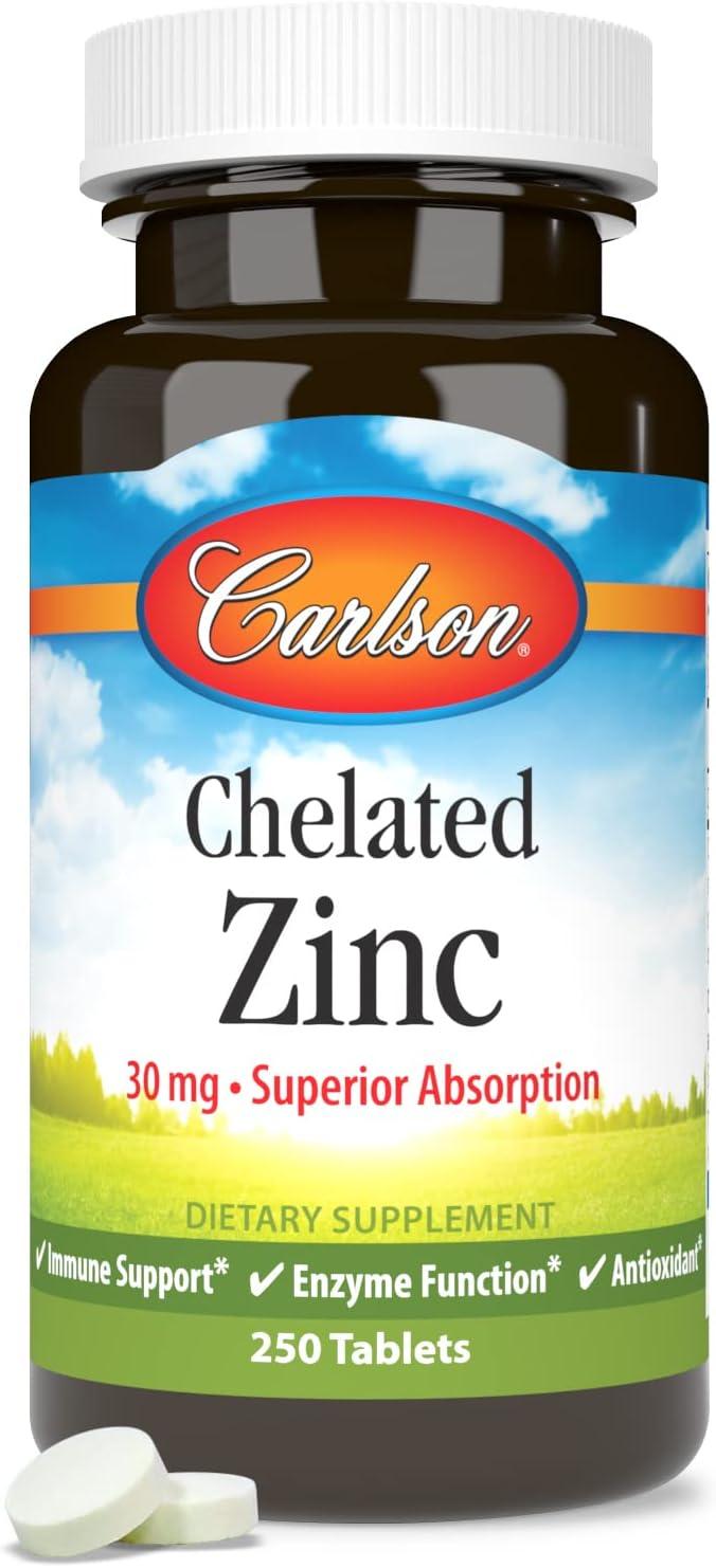 Carlson Chelated Zinc 30 mg Chelated Zinc Supplement Zinc Glycinate Chelate Superior