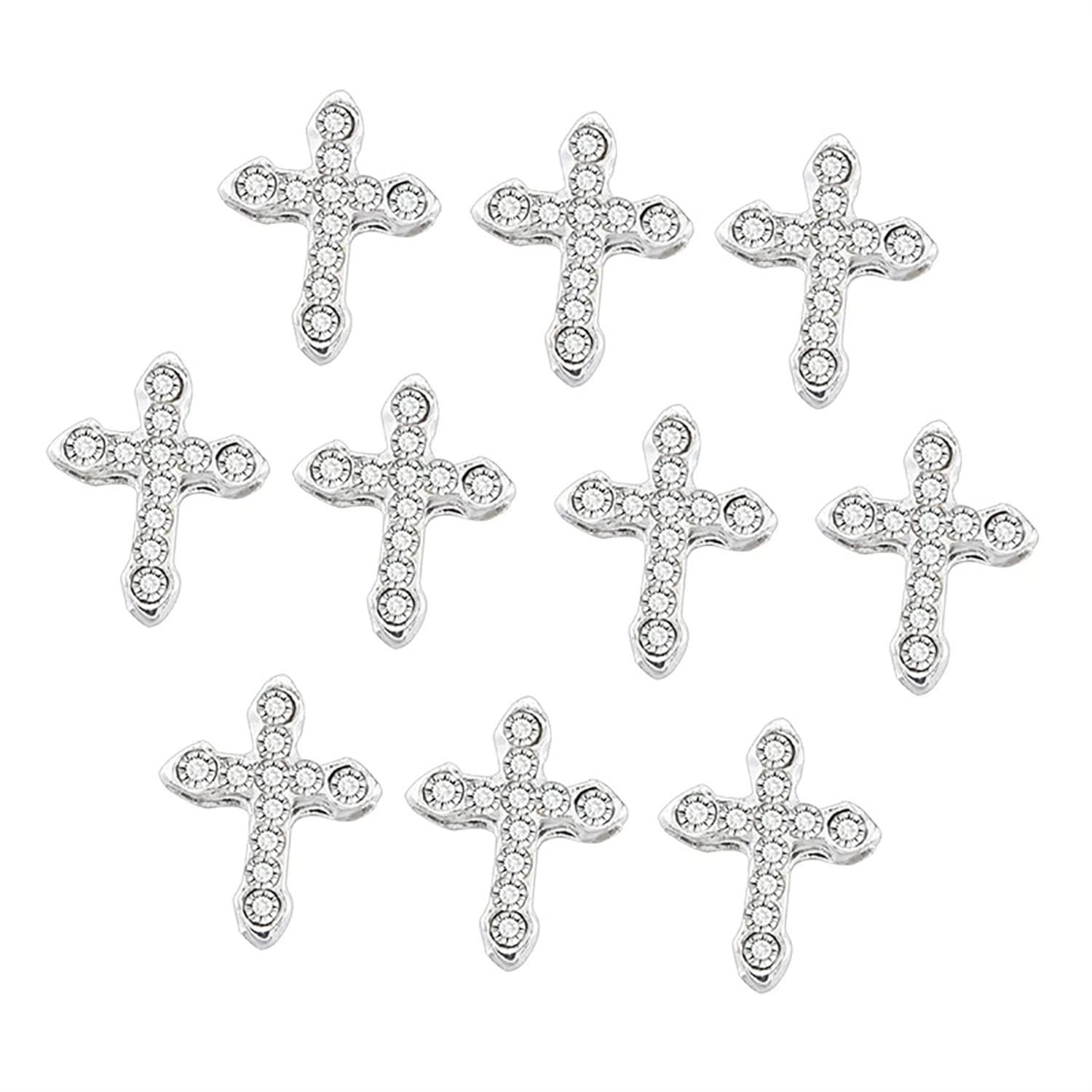 WOKOTO 20pcs Luxury Cross Nail Charms For Nail Art 3d Jewelry Flat Back  Crystal Rhinestones Nail