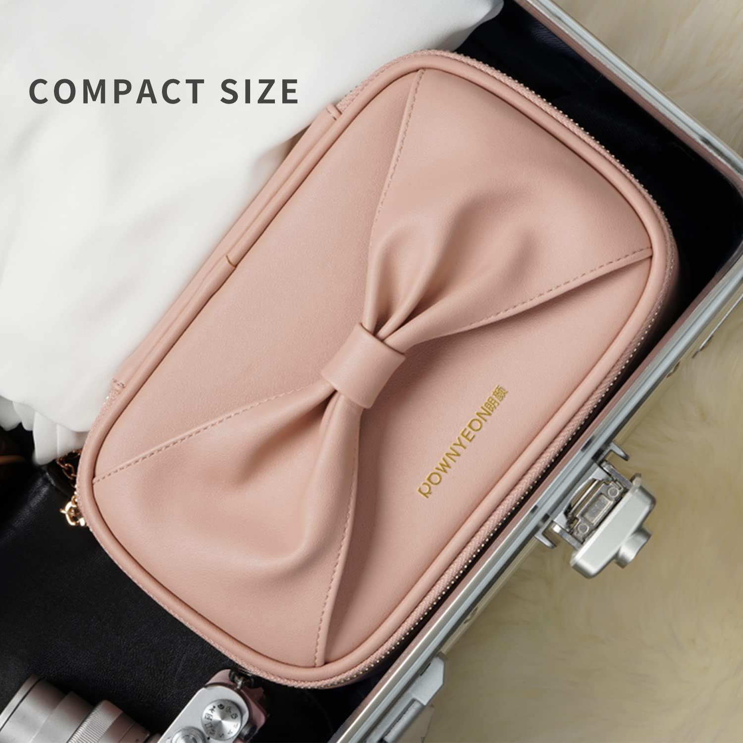 ROWNYEON Travel Makeup Bag Cute Organizer Bag Makeup Bag with Brush  Organizer Bow-knot Handle Portable Waterproof Toiletry Pouch Make up Case -  PINK