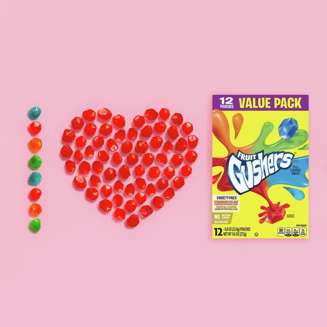 Gushers Fruit Flavored Snacks, Strawberry Splash and Tropical, 12 ct