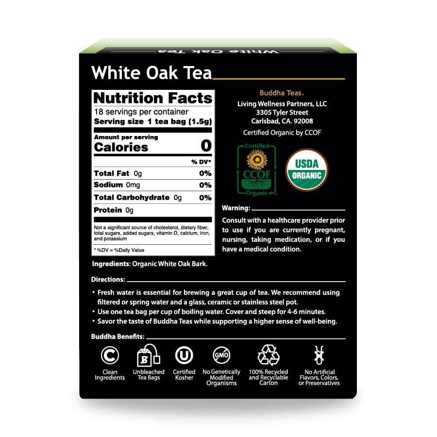 Buddha Teas Organic White Oak Bark Tea 18 BleachFree Tea Bags USDA