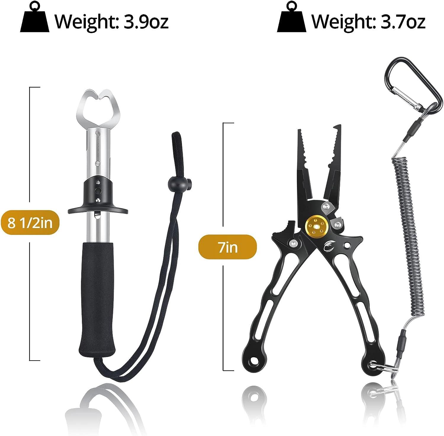 Ashconfish Fish Lip Gripper Pliers - Multi-Tool For Fishing With Hook Remover, Line Cutter, Crimper (Red, Aluminum Alloy)