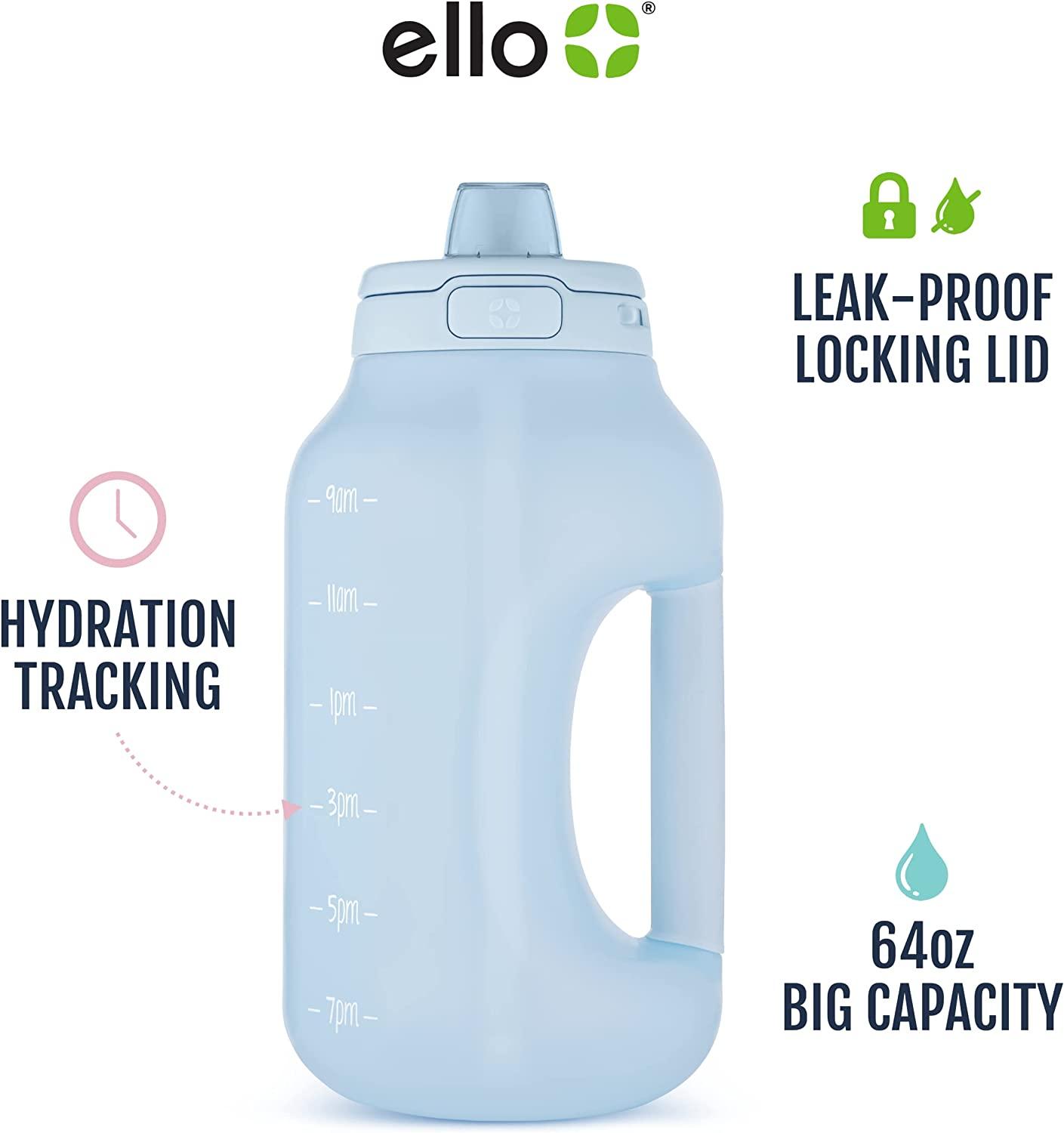 Ello Hydra Half Gallon Jug with Time Marker & Handle for All Day Hydration  & Silicone Straw with Locking, Leak-Proof Lid BPA/BPS Free, 64 oz, Halogen  Blue Hallogen Blue