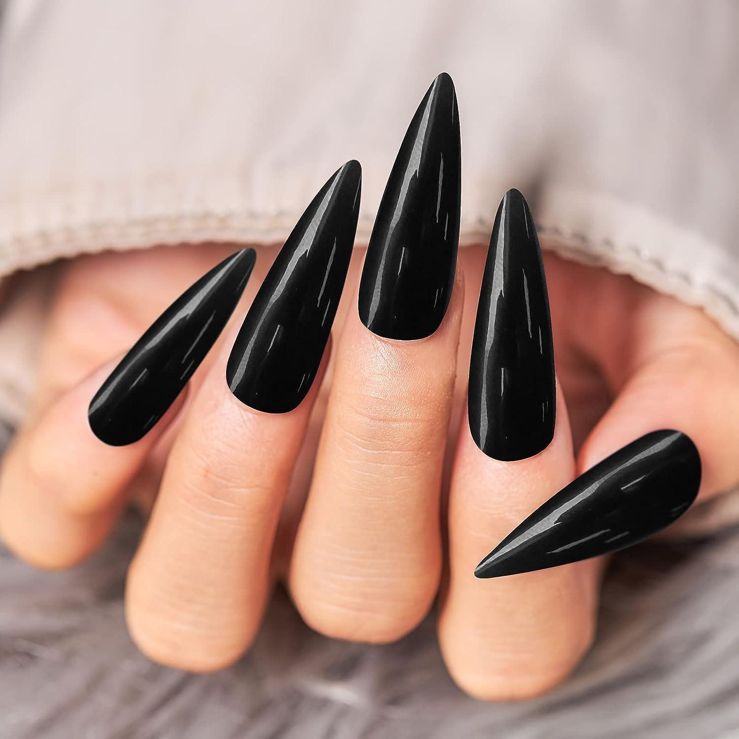 24Pcs Fake Nails Matte Stiletto Sharp Press-on Full Cover Black Artificial  Nails Pointed Art Nail Tips for Women and Girls | Fruugo NO
