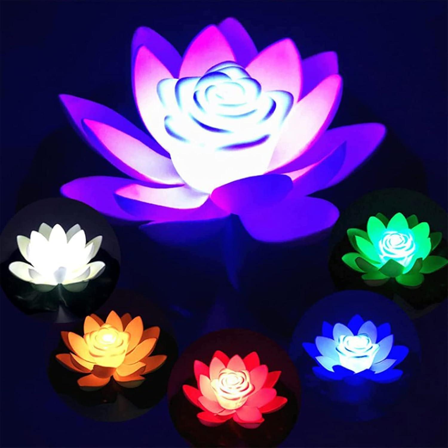 Yeehliny LED Waterproof Floating Lotus Lights Solar Water Lily Night