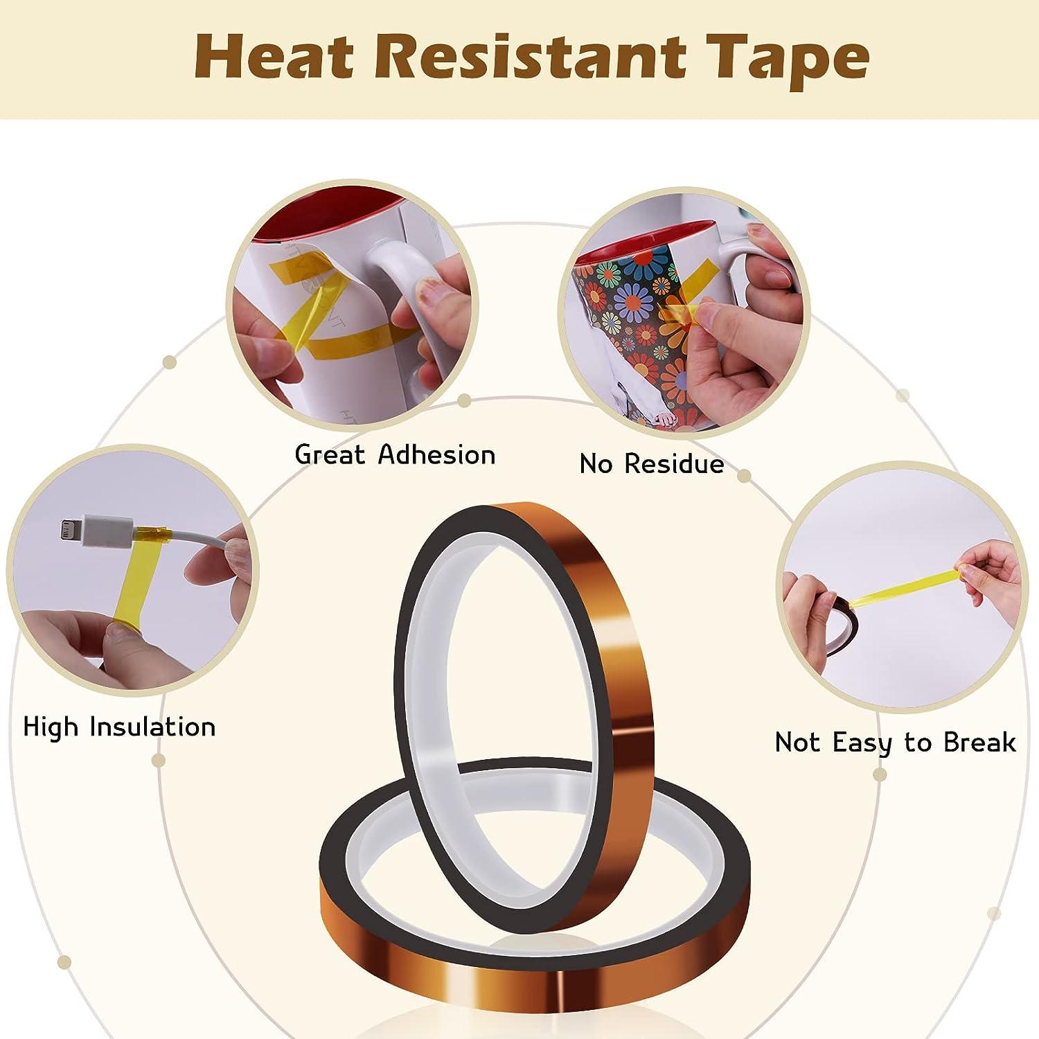 HTVRONT Heat Tape for Sublimation- 2 Rolls 10mm X 33m 108ft Heat Resistant  Tape, Heat Transfer Tape, Sublimation Tape No Residue High Temperature Tape  for Sublimation, Heat Press, HTV Craft Heat Tape