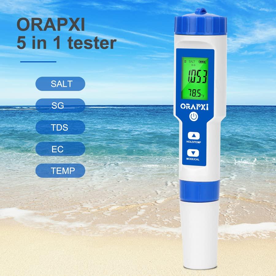 ORAPXI Salt Water Pool Tester 5 in 1 Salt SG TDS EC Temp Digital Pool