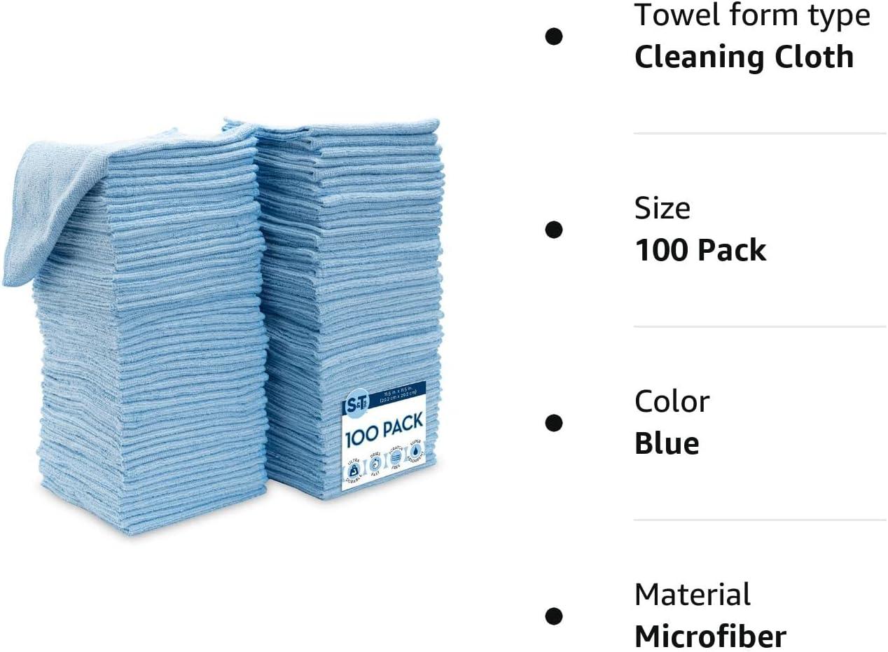 S&T INC. 50 Pack Microfiber Cleaning Cloth, Bulk Microfiber Towel for Home,  Reusable and Lint Free Cloth Towels for Car, White, 11.5 Inch x 11.5 Inch