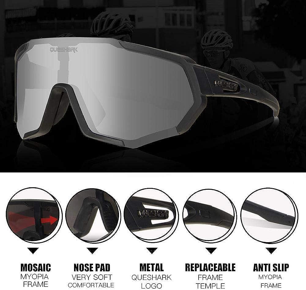 Queshark Cycling Glasses Sports Sunglasses for Men Women with 1 Polarized 2  HD Lens for MTB Running Driving Fishing Baseball Black