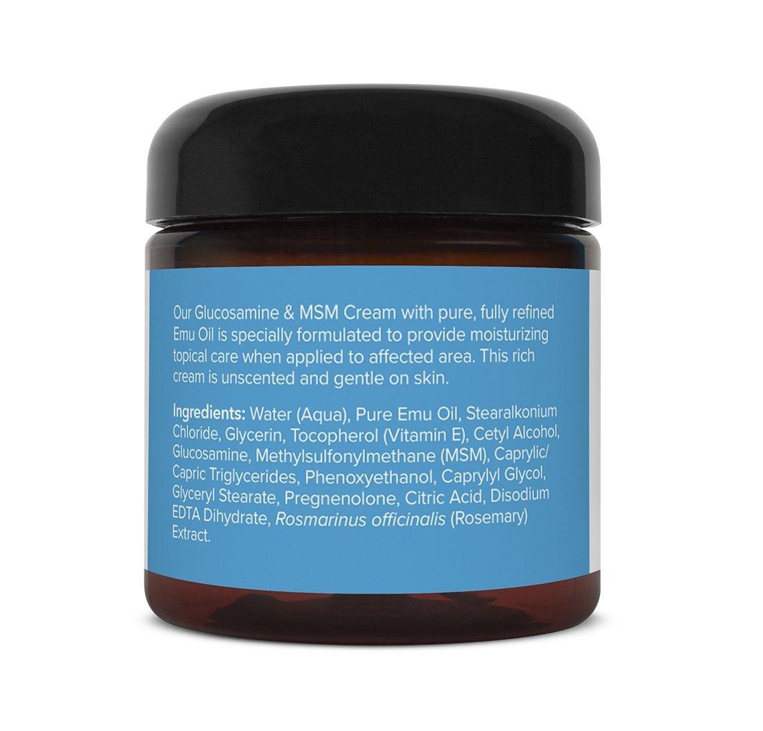 Pure Emu Glucosamine & MSM Emu Oil Cream 4 oz Unscented Gentle