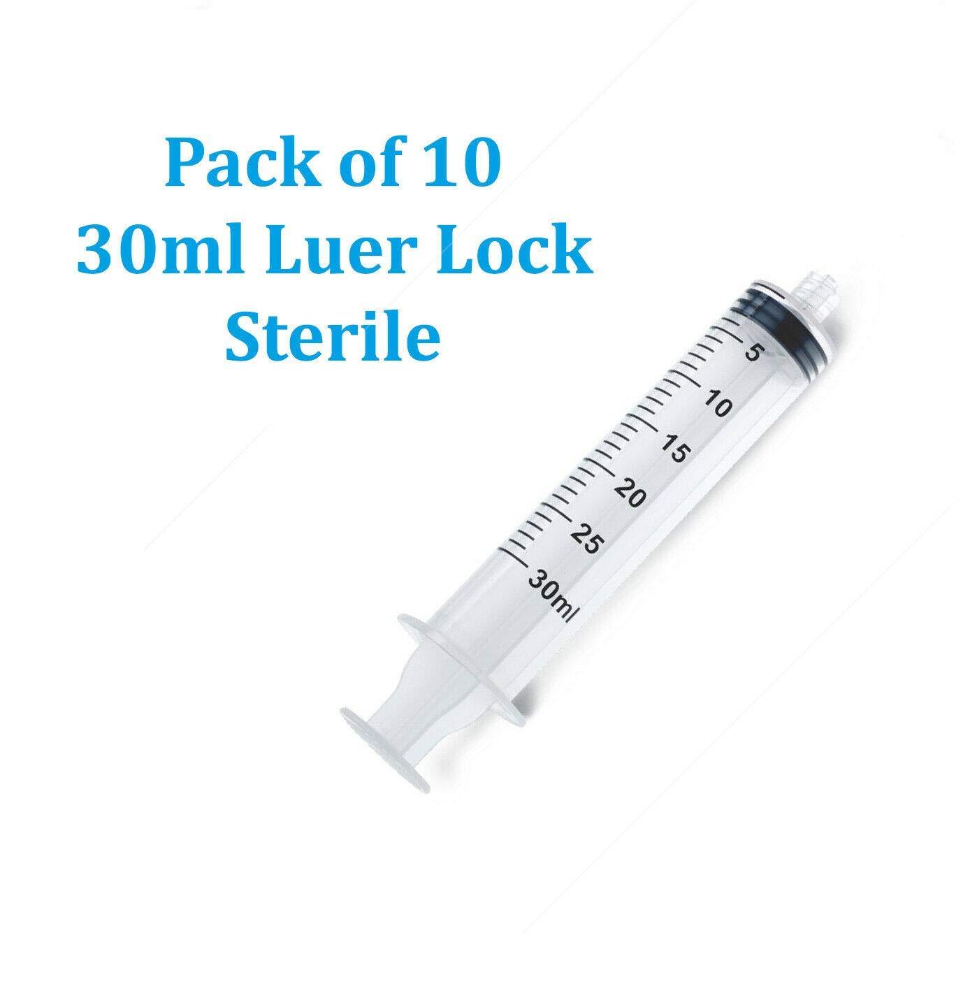 Easy Glide 30ML 30CC Luer Lock Syringe 10 Pack, No Needle, Sterile