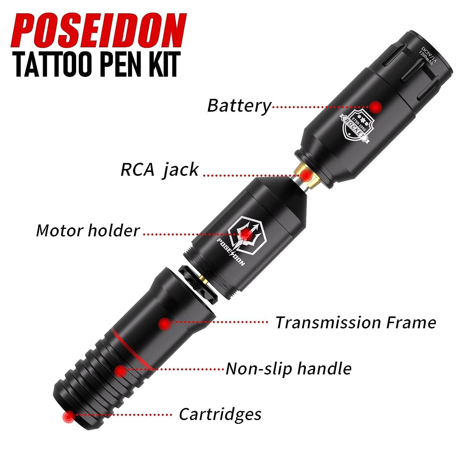 Tattoo Pen Kit - POSEIDON Wireless Tattoo Machine Kit, Tattoo Gun Kit with  Tattoo Power Supply and 40 Pcs Tattoo Cartridge Needles, Complete Tattoo  Kit Tattoo Supplies for Beginners(TK018)