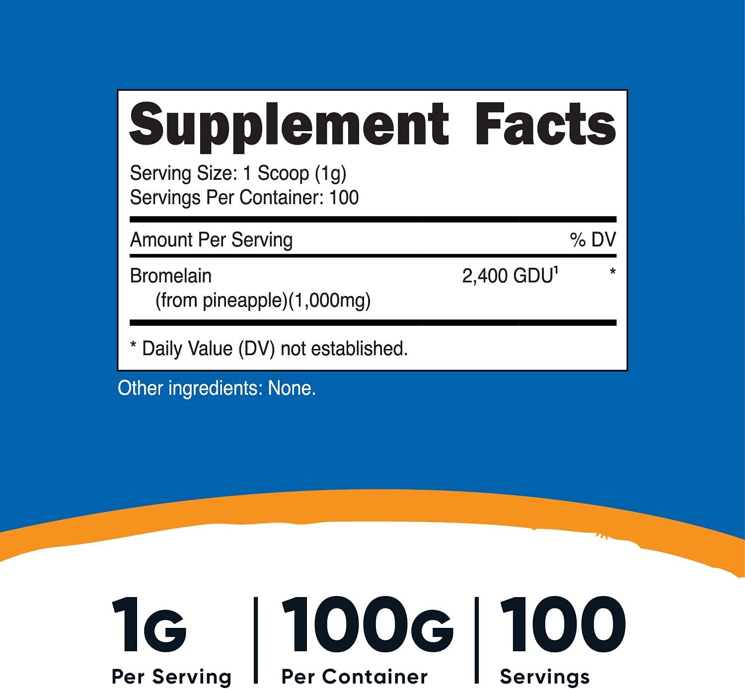 Nutricost Bromelain Powder 100 Grams Bromelain (2400 GDU/g), NonGMO