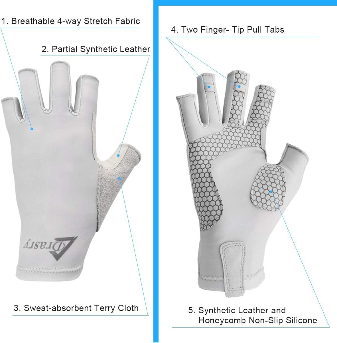 Drasry UV Protection Fishing Fingerless Gloves Men Women UPF 50+