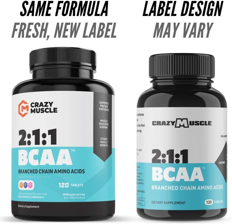 Crazy Muscle BCAA Pills with The Perfect 211 Ratio of Branched Chain