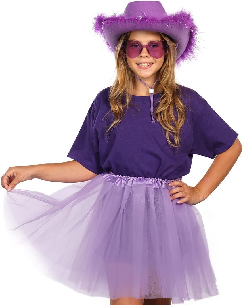 Funcredible Purple Cowgirl Hat with Glasses - Halloween Cowboy Hat with  Feathers - Cow Girl Costume Accessories - Fun Bride Western Rodeo Party Hats  and Goggles for Women, Girls and Kids