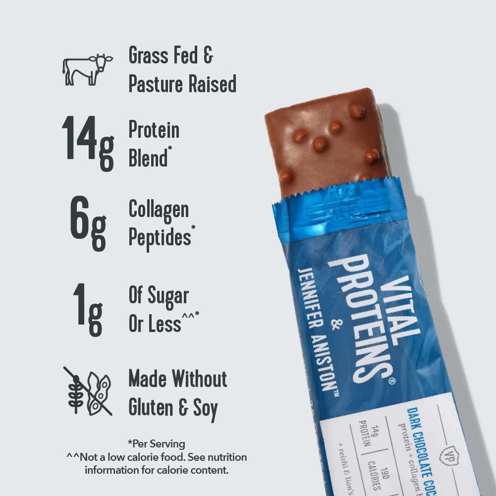 Vital Proteins Collagen Bars Dark Chocolate Coconut (12 Count) Healthy Protein Snack