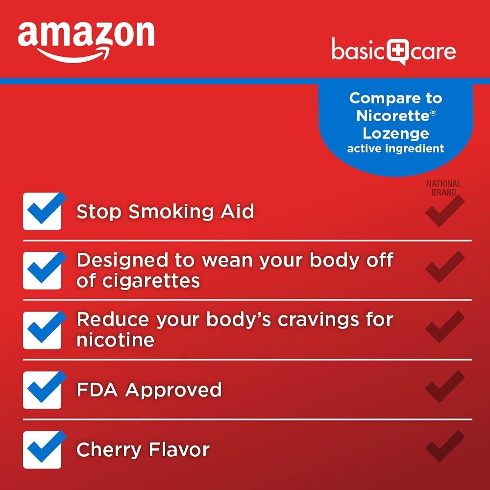Amazon Basic Care Nicotine Lozenge 2 mg, Reduce Nicotine Cravings and