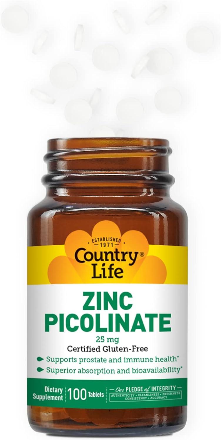 Country Life Zinc Picolinate 25mg Tablets 100 Count