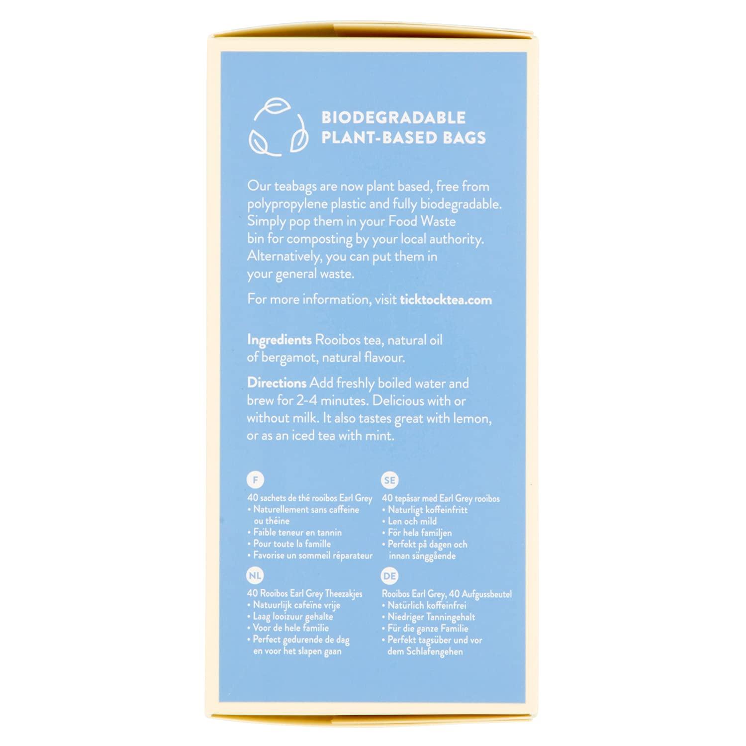 TICK TOCK TEAS Earl Grey Rooibos Tea Bags 40 Count