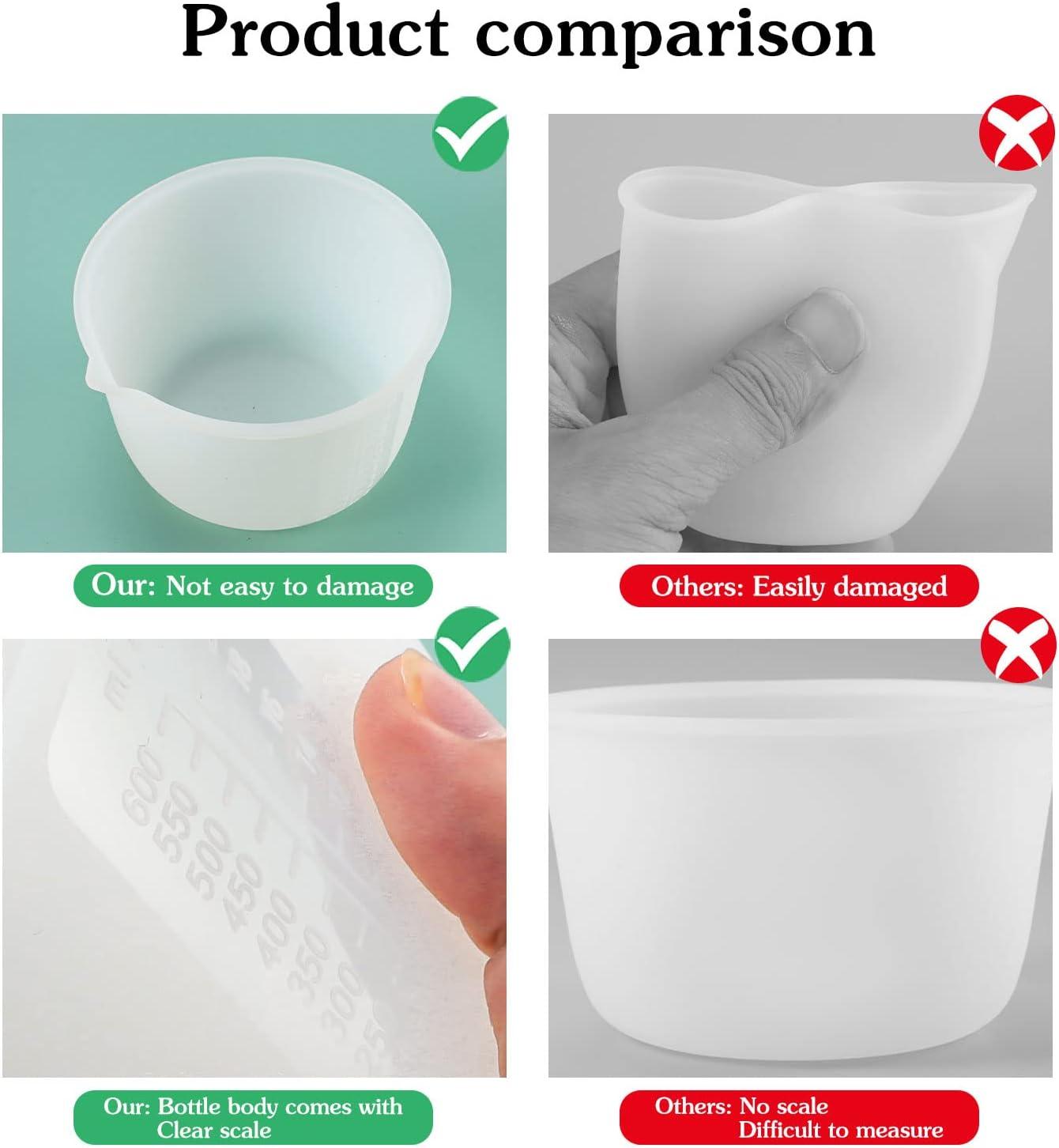 6 Pcs Silicone Measuring Cups for Resin, Silicone Measuring Cup Resin  Supplies with 600ml/20oz&100ml Resin Mixing Cups Silicone Stire Sticks and  Brushes for Resin Molds 600ml+100ml