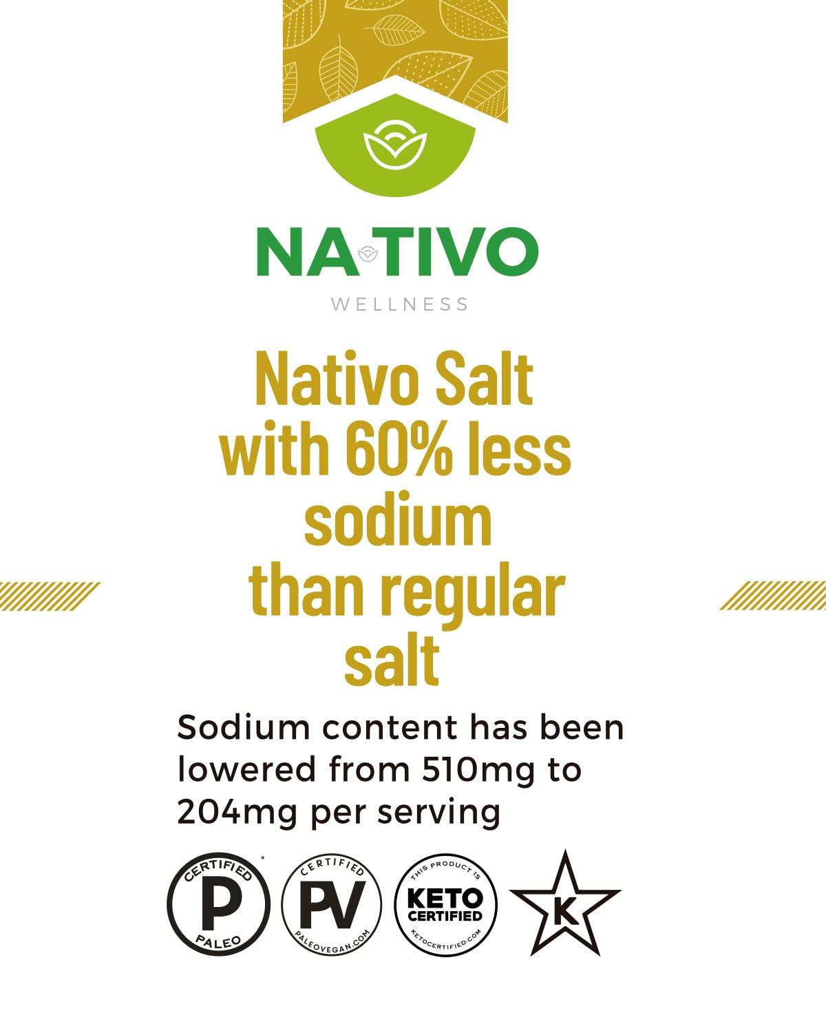 Nativo Low Sodium Salt - Salt alternative 60% less Sodium - For diets low  in Sodium - Keto and Paleo friendly - Pack 4 shakers x 2.82 oz