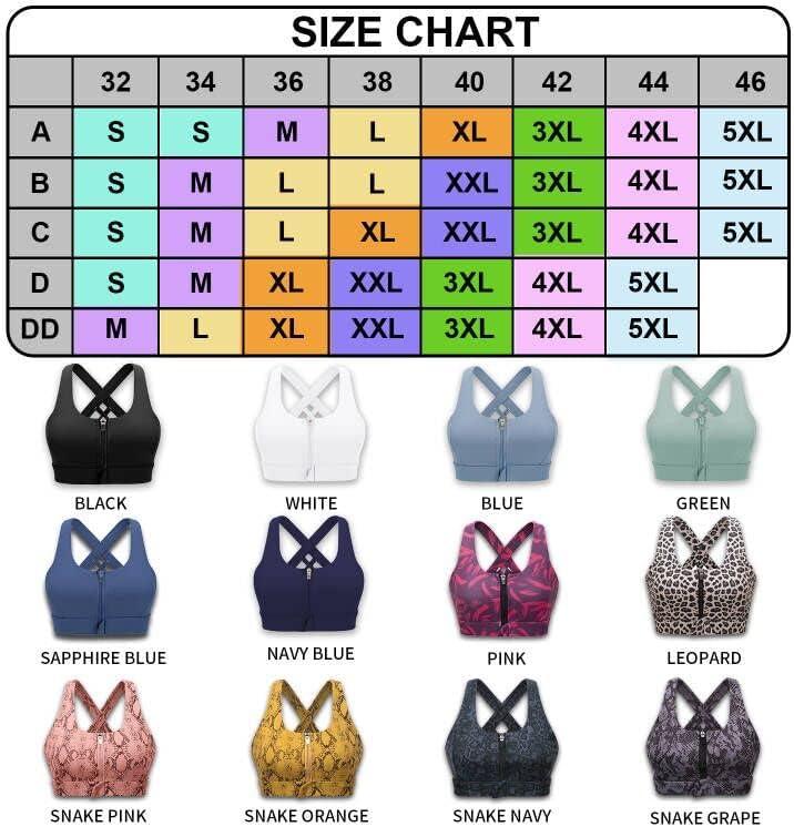 Cordaw Sports Bras with Zipper Front Medium High Impact Support