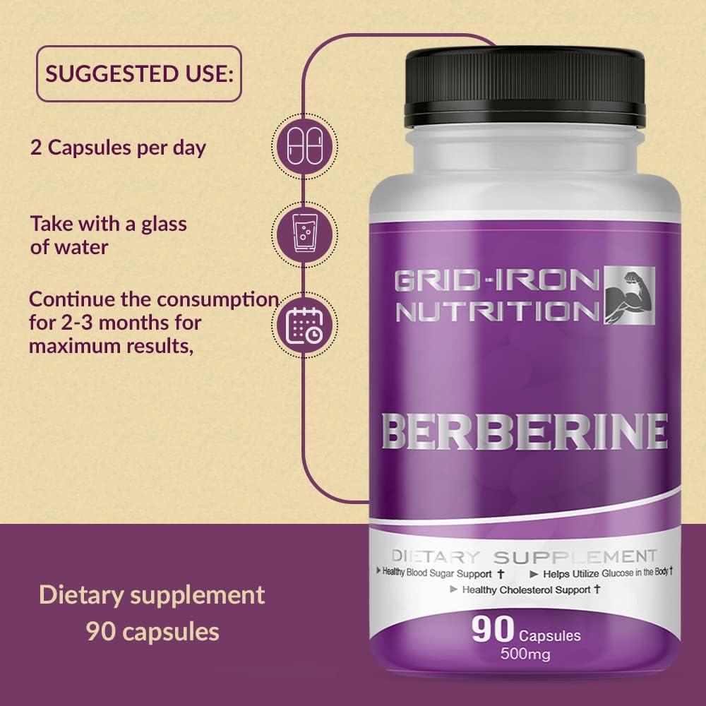 GridIron Nutrition Berberine HCL 500mg 90 Capsules with Chromium