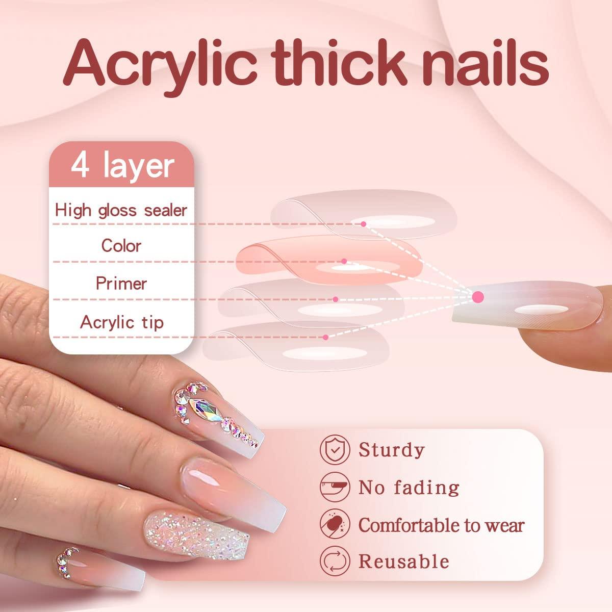 24Pcs Medium Coffin Press on Nails Gradient Pink Fake Nails with Rhinestone  Designs Full Cover Silver Glitter Acrylic Glue on Nails Summer Nail Art