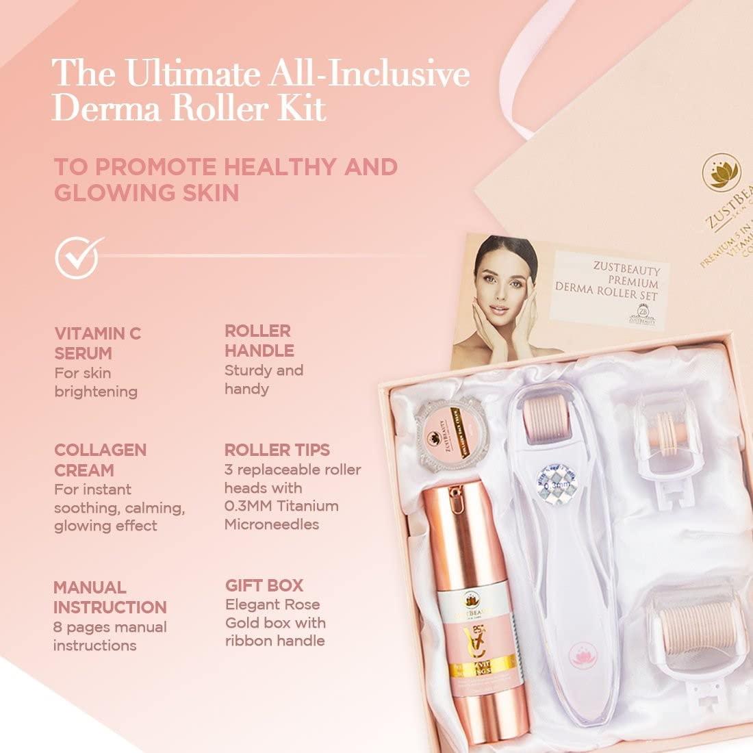 Dermarise セット ZustBeauty 3-in-1 Derma Roller Kit with 0.3mm Titanium