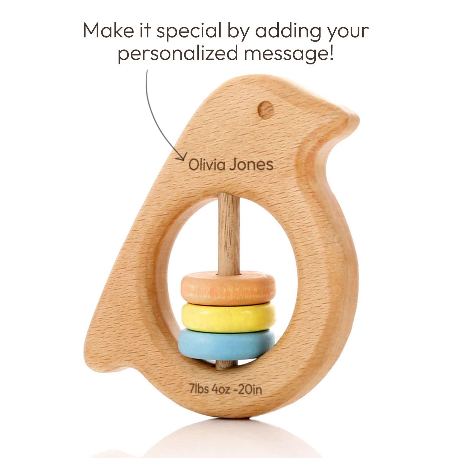 Personalized Wooden Baby Rattle Teether Gift with Engraved Name ...