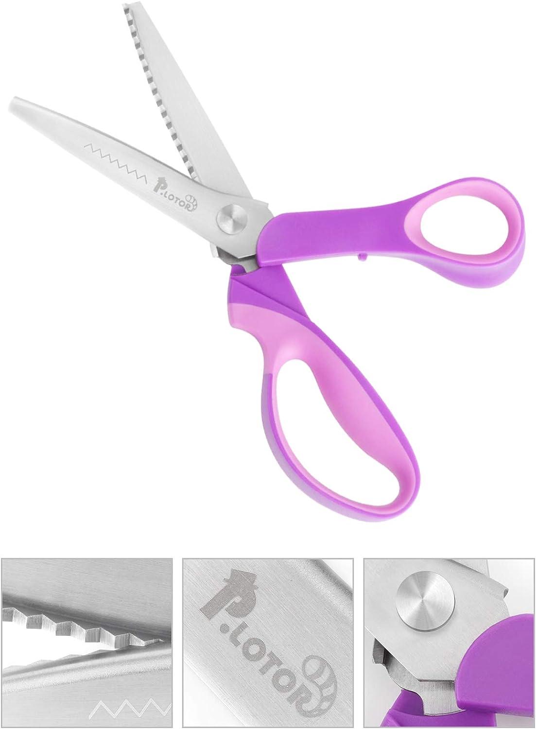 Sewing Pinking Shears for Fabric Paper Leather Professional Craft Scissors  with Sharp Stainless Steel Blades P.LOTOR Lightweight Serrated Scissors  with Comfortable Handle 9.3 Inch Purple