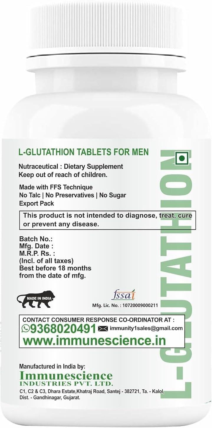 RV Glutathione Tablets 1000mg With L-Glutathione Vitamin C E Hyaluronic  Biotin Collagen Builder Supplement To Support Healthy Youthful Glow & Skin  Whitening For Men-60 (No Capsule Pack 1)