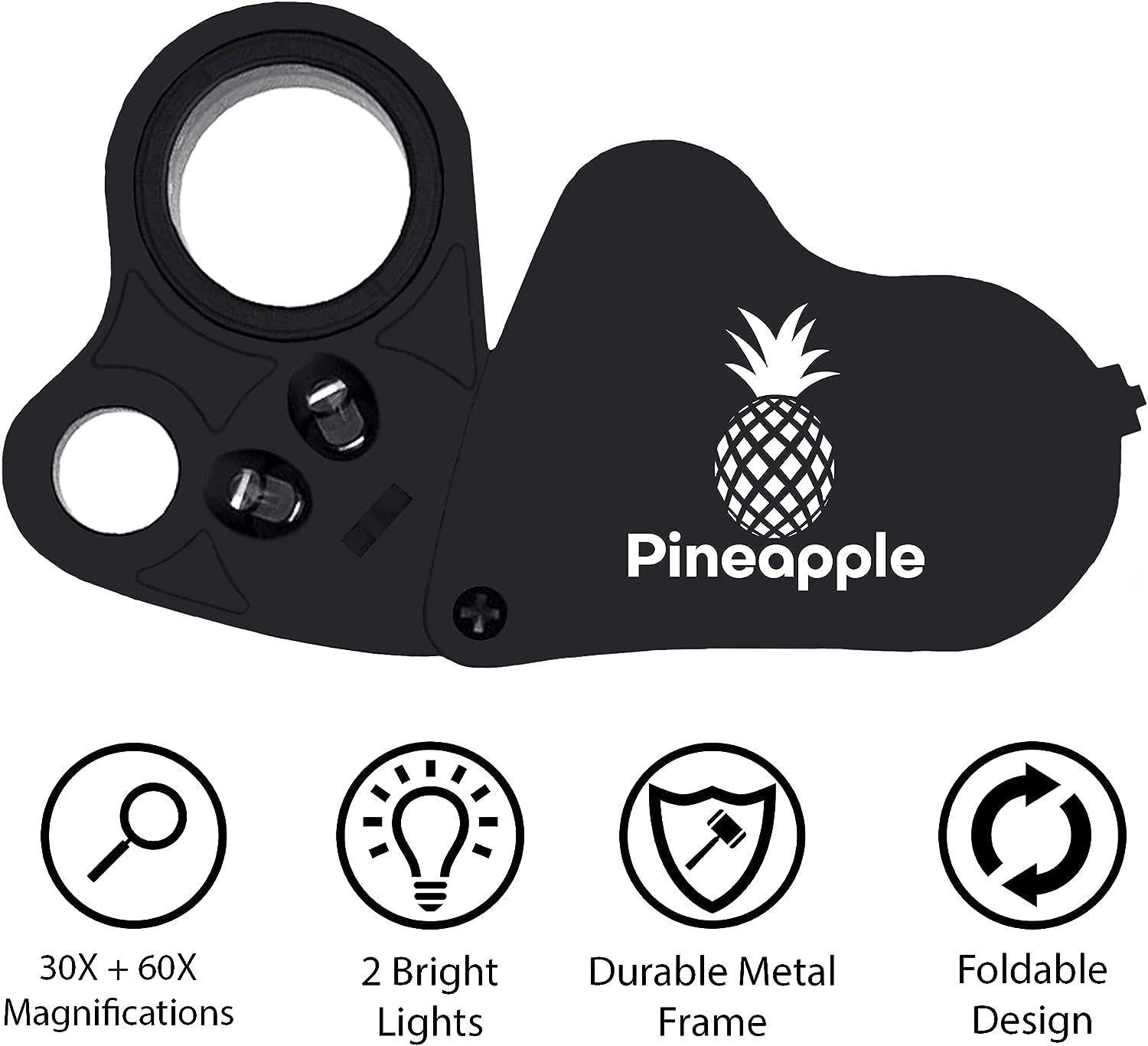 Pineapple 30X 60X Jewelers Loupe Magnifier with Light Pocket Jewelers