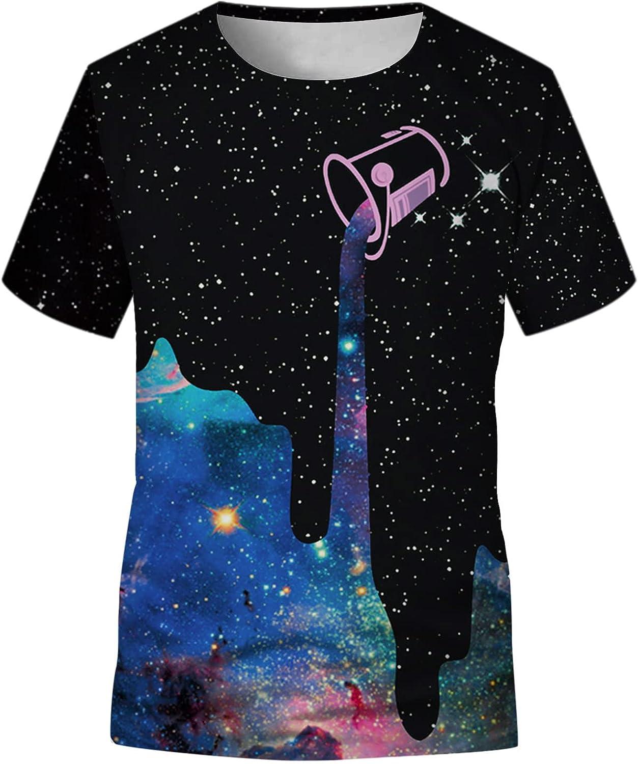 T-shirt meisjes T-shirt kinderen T-shirts T-shirt Galaxy Shirt kinderen 3D Galaxy Print T-shirts glitter shirts blouse modieus sterrenhemel zomershirts ronde hals korte mouwen tops voor